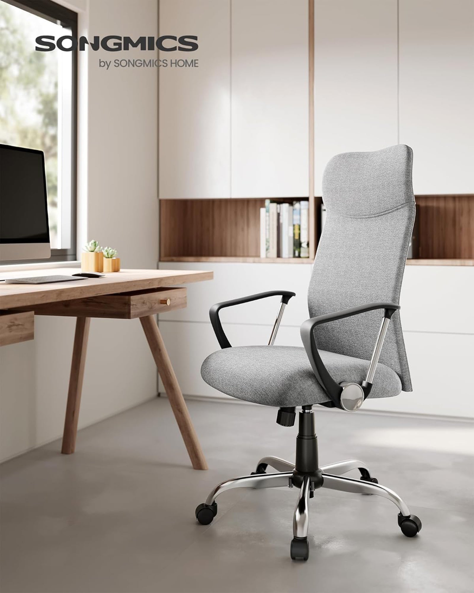Ergonomic Office Chair – Upholstered – Dove Grey – Adjustable Height with Tilt Function
