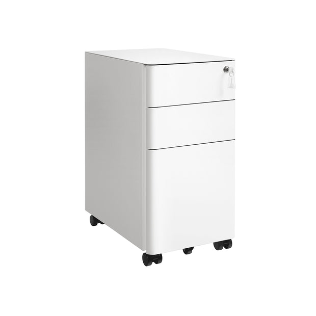 Mobile Filing Cabinet – Wood – White – Lockable with Wheels for A4, Legal, and Letter Sized Documents
