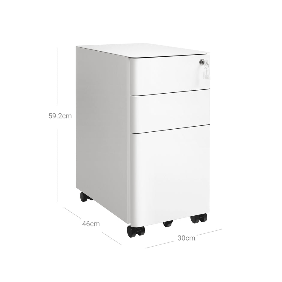 Mobile Filing Cabinet – Wood – White – Lockable with Wheels for A4, Legal, and Letter Sized Documents