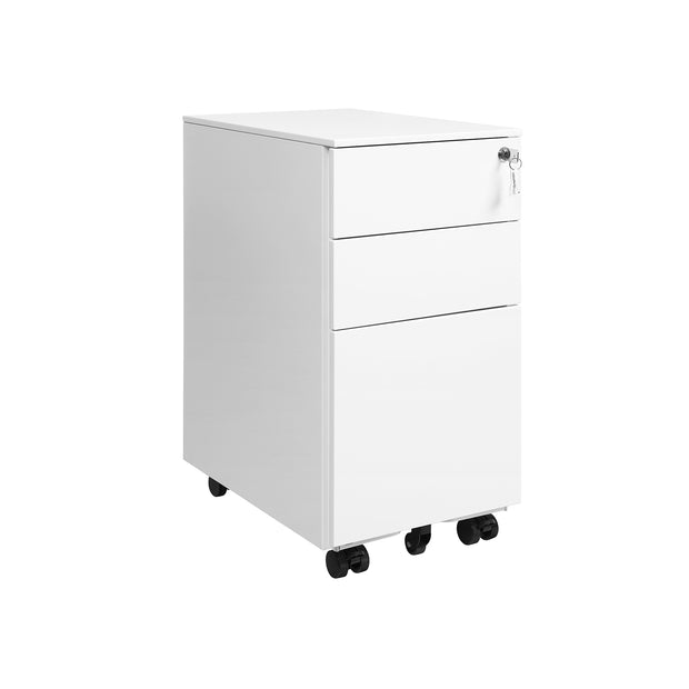 Mobile File Cabinet – Wood – White – Lockable with Wheels