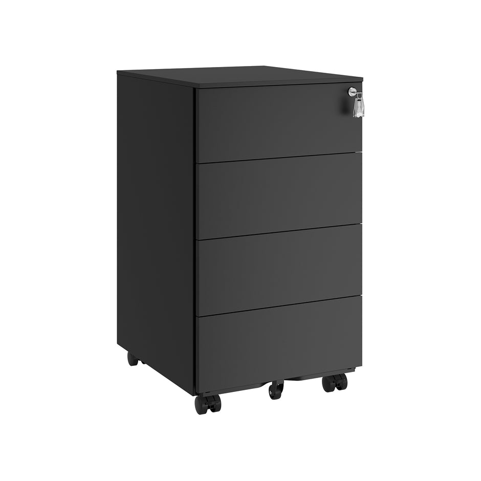 Lockable Mobile File Cabinet – Wood – Ink Black – 4 Drawers, Pre-Assembled