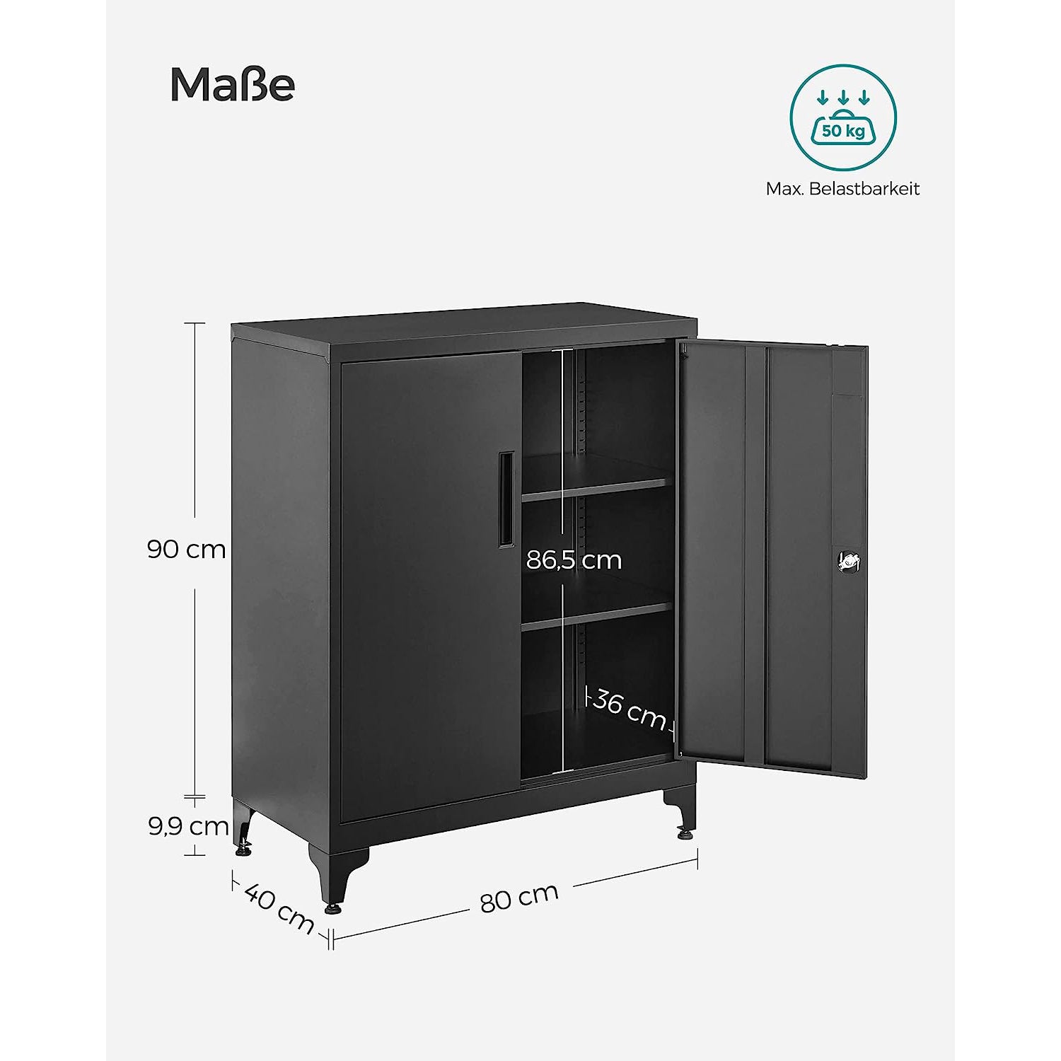 Multipurpose Cabinet – Steel – Black – Lockable with Shelves