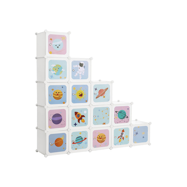 Kids' Organiser Cabinet – Plastic – White – 16-Cube Modular Storage Unit with Doors