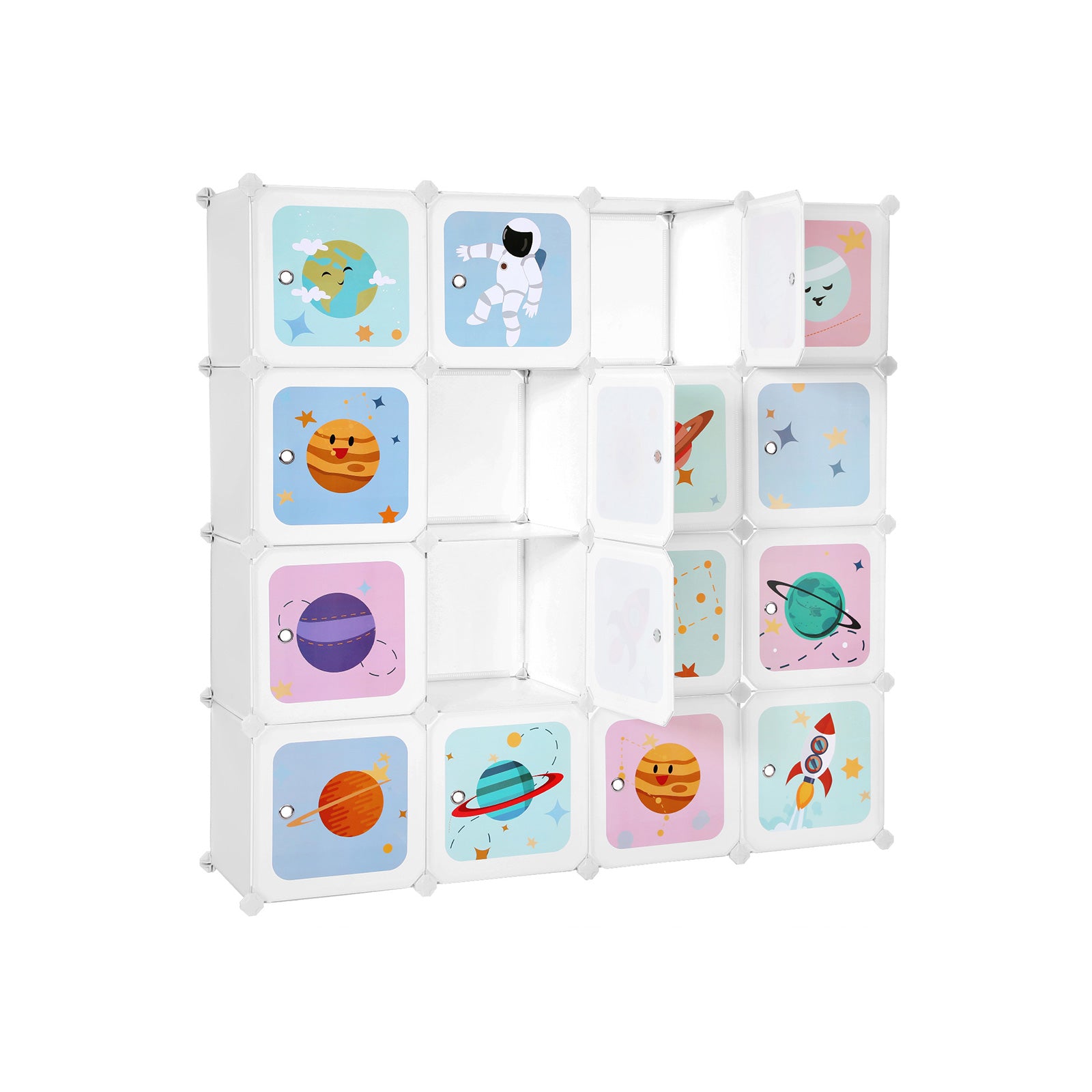 Kids' Organiser Cabinet – Plastic – White – 16-Cube Modular Storage Unit with Doors