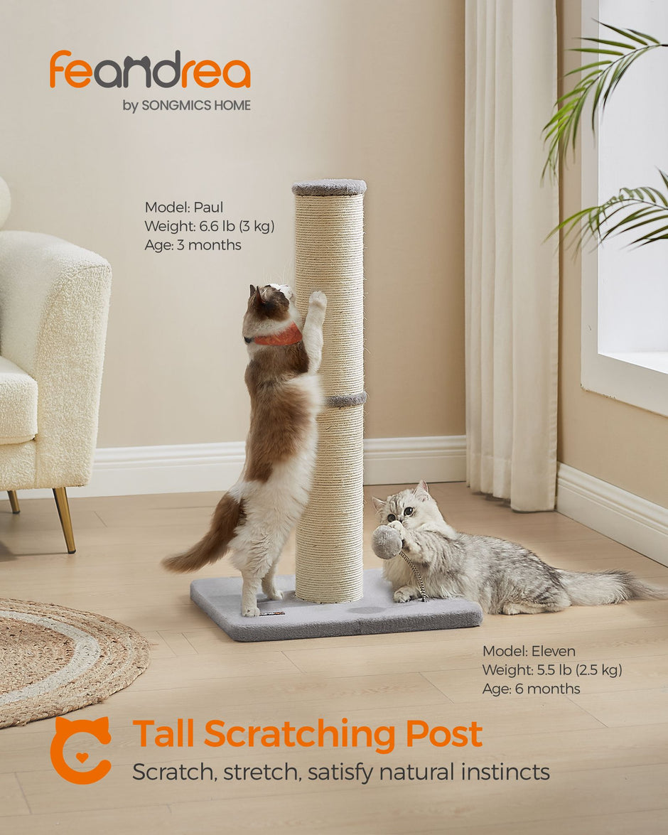 Cat Scratching Post – Sisal – Dove Grey – 85 cm with Spring Pompom
