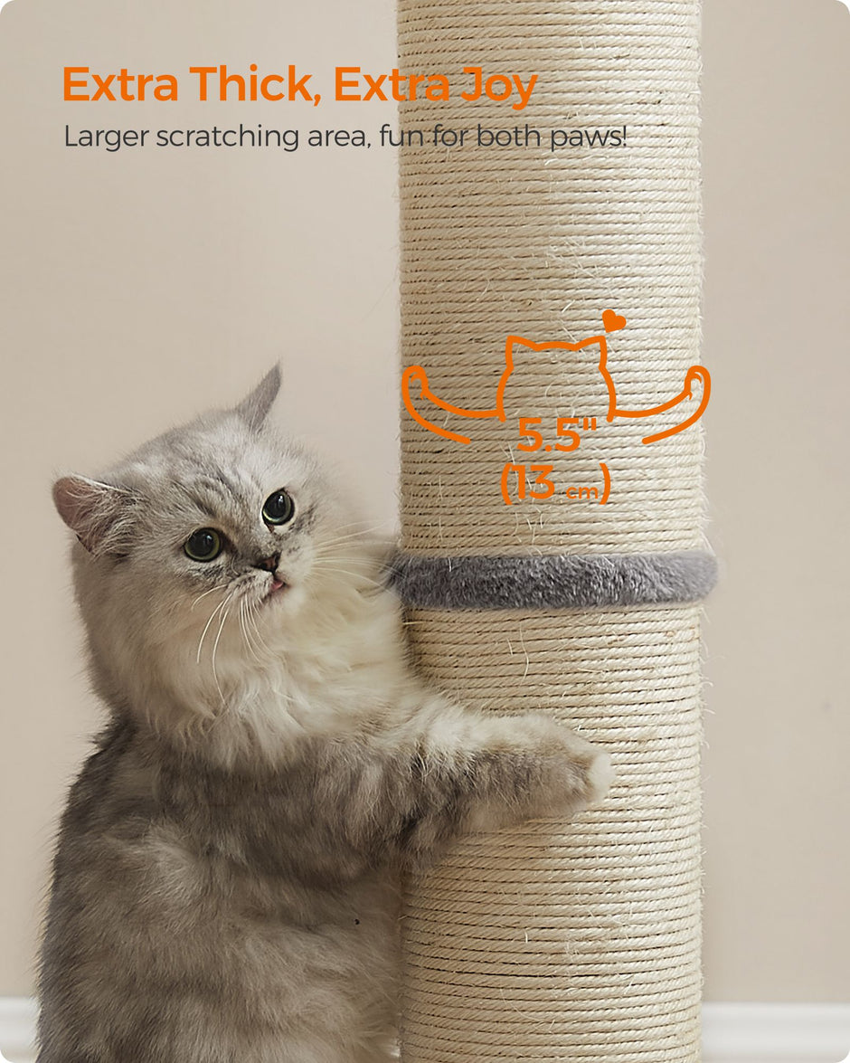 Cat Scratching Post – Sisal – Dove Grey – 85 cm with Spring Pompom