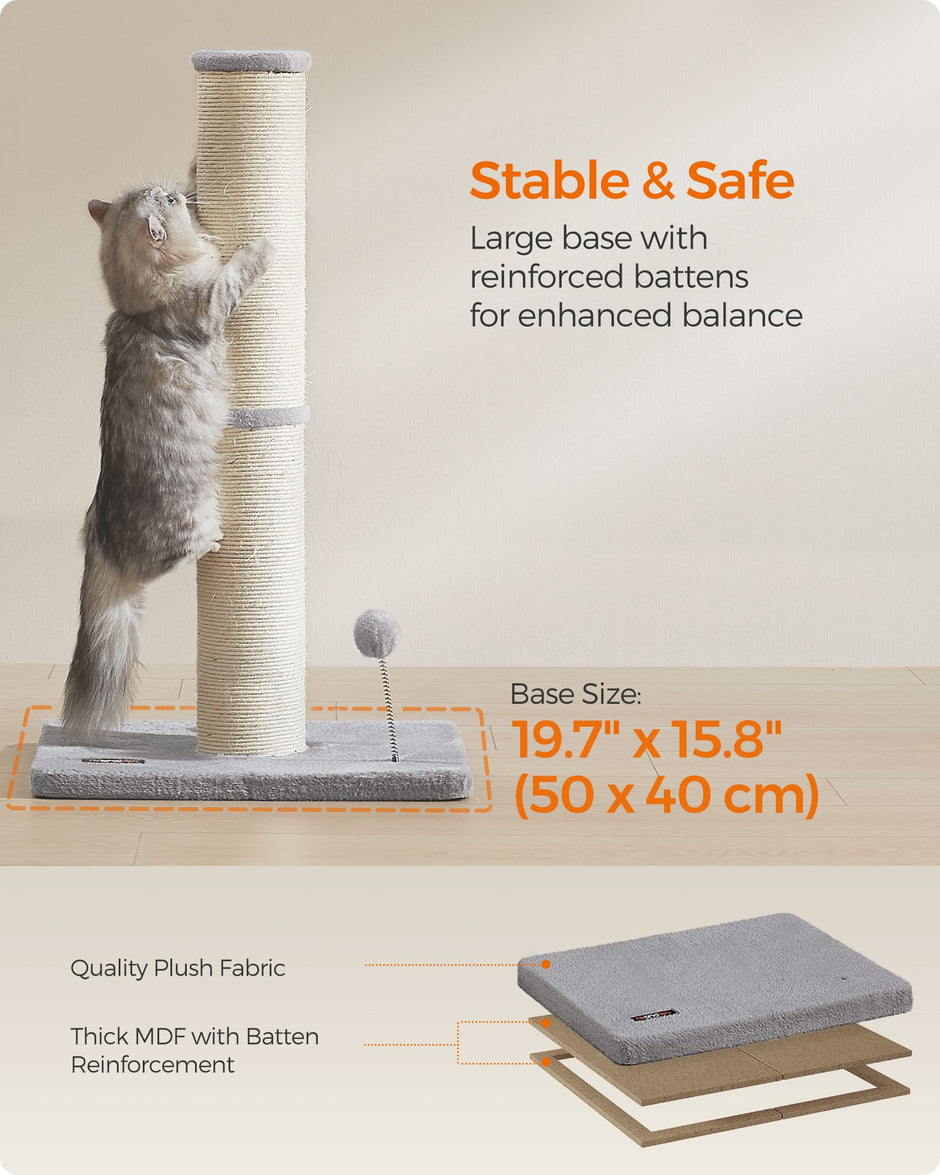 Cat Scratching Post – Sisal – Dove Grey – 85 cm with Spring Pompom