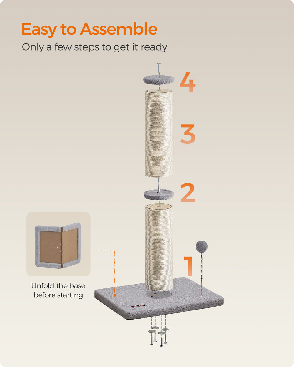 Cat Scratching Post – Sisal – Dove Grey – 85 cm with Spring Pompom