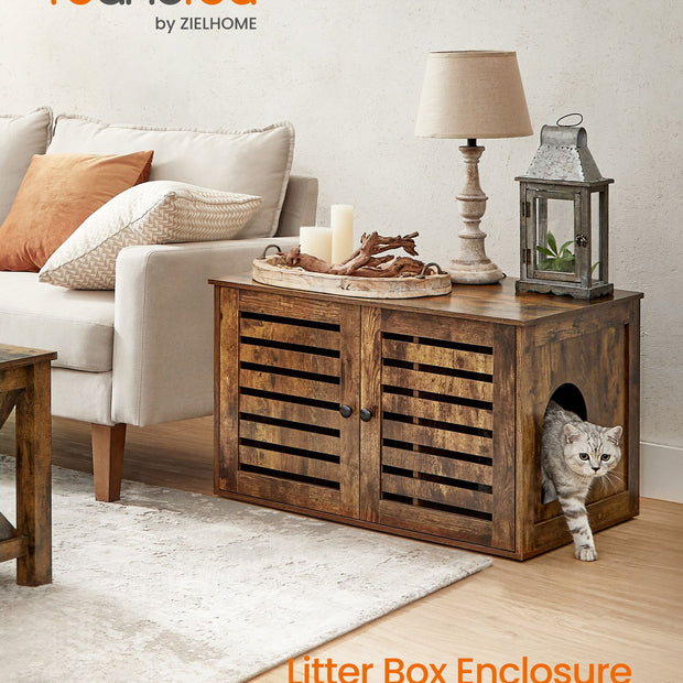 Cat Litter Box Enclosure – PCL – Rustic Brown – Removable Divider and 2 Shutter Doors