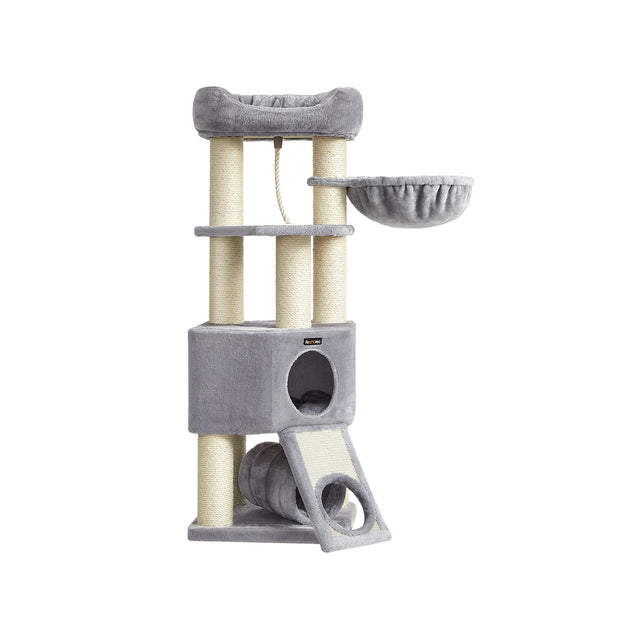 Cat Condo – PCT02W – Light Grey – Large Tower with Fluffy Plush Perch and Cuddle Cave