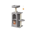Cat Tree Tower – Engineered Wood – Light Grey – Multi-Cat Design with 2 Caves and Scratching Posts