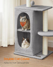 Cat Tree Tower – Engineered Wood – Light Grey – Multi-Cat Design with 2 Caves and Scratching Posts