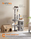 Multi-Level Cat Tree – Engineered Wood – Dove Grey – Includes Caves, Basket, Scratching Posts, and Perches