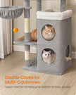 Multi-Level Cat Tree – Engineered Wood – Dove Grey – Includes Caves, Basket, Scratching Posts, and Perches