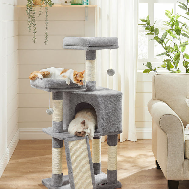 Cat Tower – Plywood – Light Grey – Includes Scratching Ramp