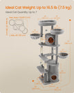 Cat Tower – Plush – Light Grey – Multi-Level with 2 Perches and 3 Caves
