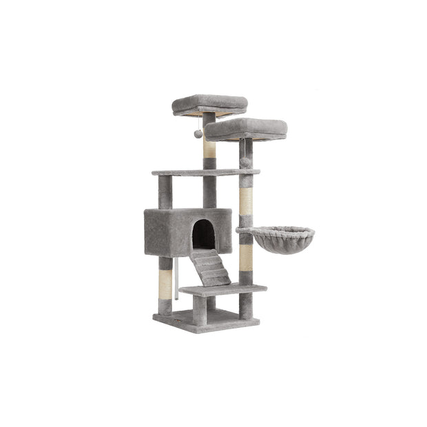 Cat Tree Tower – Wood and Plush – Light Grey – Multi-Level Activity Centre