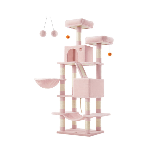 Cat Tree Tower – Wood and Plush – Light Grey – Multi-Level Activity Centre