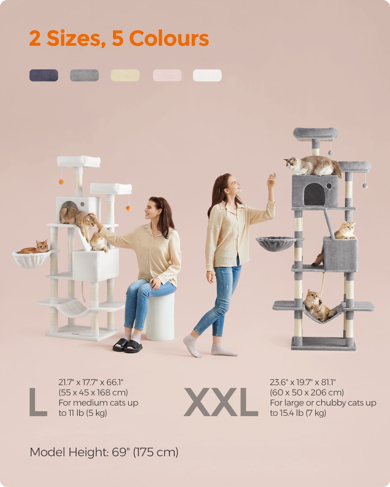 Large Multi-Level Cat Tree – Wood – Jelly Pink – 13 Scratching Posts