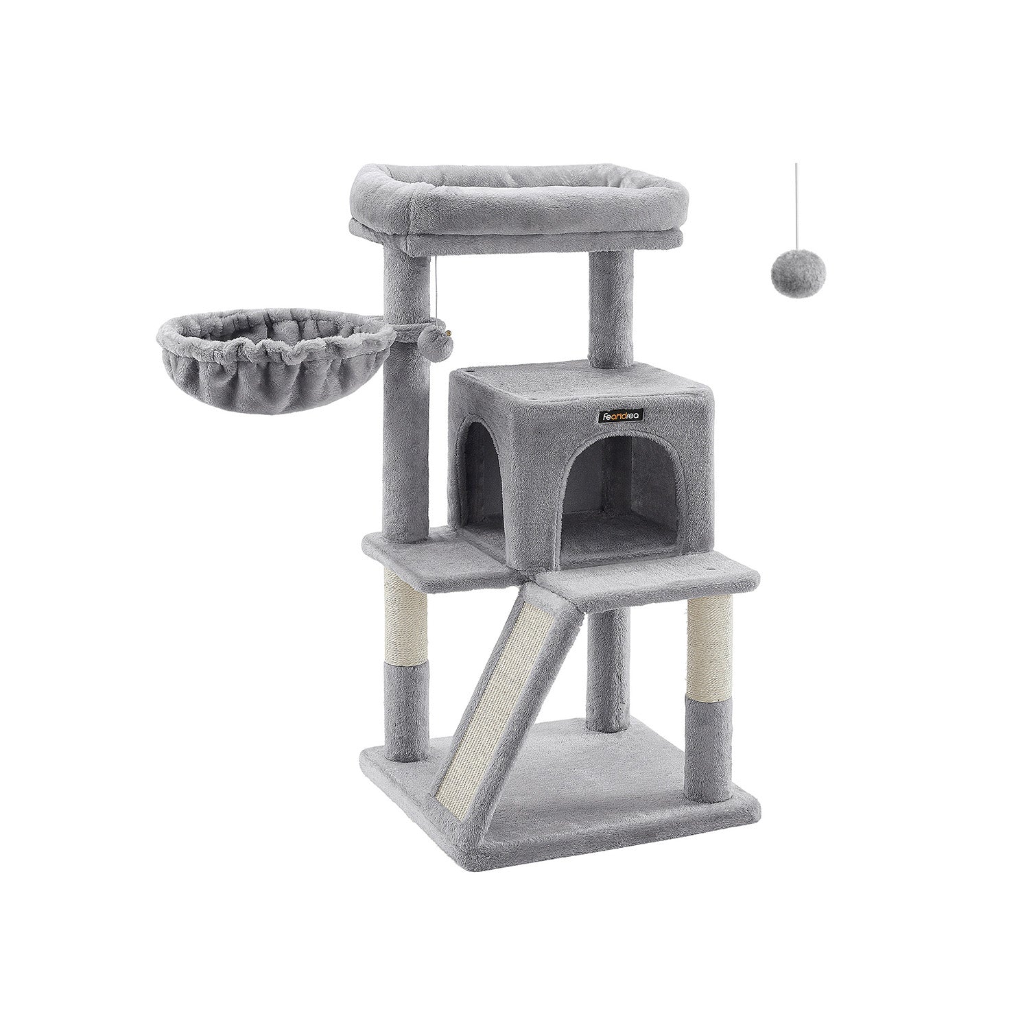 Cat Tree – Plywood and Plush – Light Grey – Multi-Level with Scratching Board