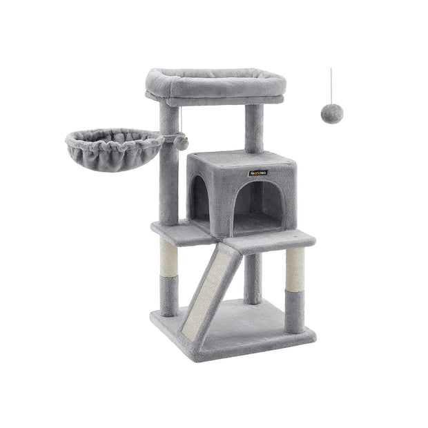 Cat Tree – Plywood and Plush – Light Grey – Multi-Level with Scratching Board