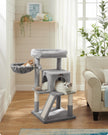 Cat Tree – Plywood and Plush – Light Grey – Multi-Level with Scratching Board