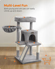 Cat Tree – Plywood and Plush – Light Grey – Multi-Level with Scratching Board