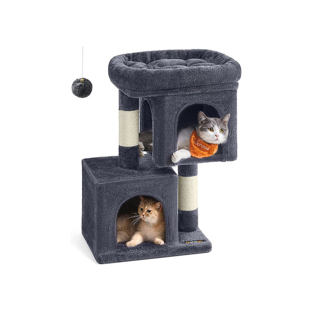 Cat Condo – Engineered Wood – Light Grey – Large Cat Perch with 2 Cat Caves and Scratching Post