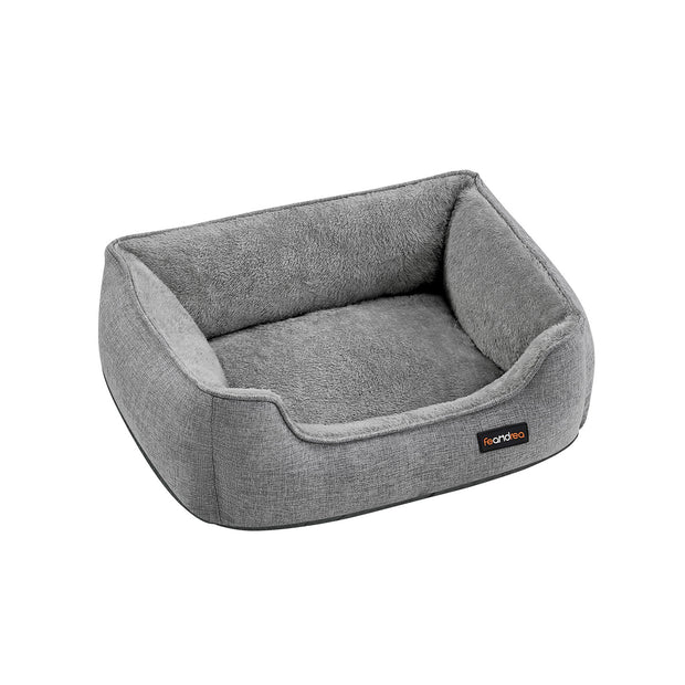 Dog Bed – Linen-Look Fabric – Dark Grey – Washable with Raised Edges and Non-Slip Bottom
