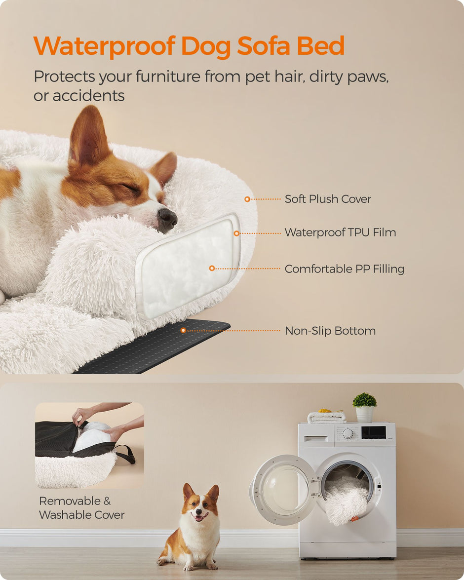 Dog Sofa Bed – Fabric – Cloud White – Calming Design for Medium Dogs