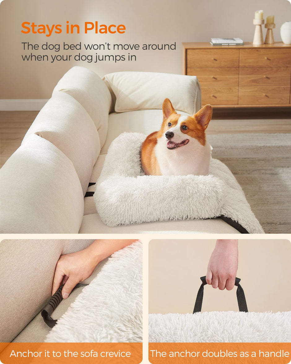 Dog Sofa Bed – Fabric – Cloud White – Calming Design for Medium Dogs