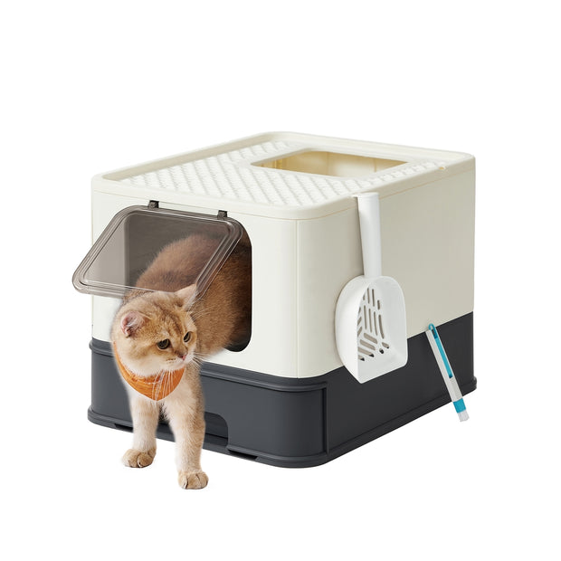 Covered Cat Litter Box – Plastic – Hidden – Spacious Design with Slide-Out Tray and Accessories