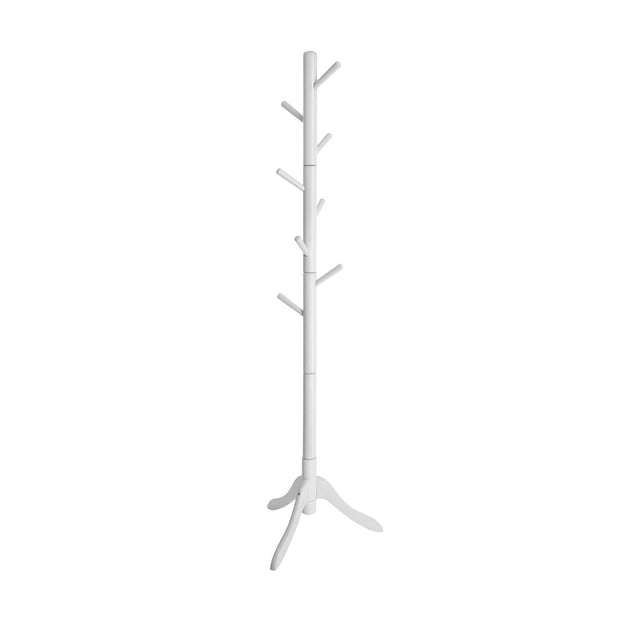 Freestanding Coat Stand – Solid Rubberwood – White – 8 Hooks for Coats, Hats, Bags, and Purses