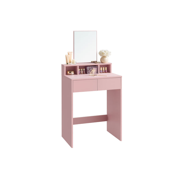 Dressing Table – MDF – Jelly Pink – Large Rectangular Mirror, 2 Drawers and 3 Open Compartments
