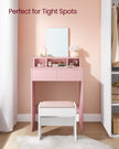 Dressing Table – MDF – Jelly Pink – Large Rectangular Mirror, 2 Drawers and 3 Open Compartments