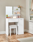 Vanity Table – Wood – White – With Mirror, Drawer, and Shelves for Makeup Organization