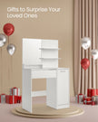 Vanity Table – Wood – White – With Mirror, Drawer, and Shelves for Makeup Organization