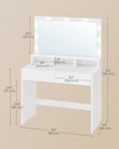 Dressing Table – Wood – White – Large Mirror with Adjustable LED Lights and Storage Compartments