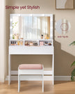 Dressing Table – Wood – White – Large Mirror with Adjustable LED Lights and Storage Compartments