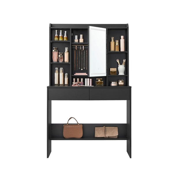 Dressing Table – Wood – Cloud White – Adjustable LED Lights with Mirror and Spacious Storage