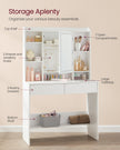 Dressing Table – Wood – Cloud White – Adjustable LED Lights with Mirror and Spacious Storage