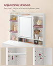 Dressing Table – Wood – Cloud White – Adjustable LED Lights with Mirror and Spacious Storage