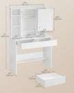 Dressing Table – Wood – Cloud White – Adjustable LED Lights with Mirror and Spacious Storage