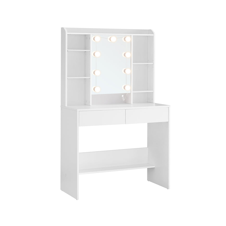 Dressing Table – Engineered Wood – Cloud White – LED Lights with Adjustable Brightness and 2 Drawers