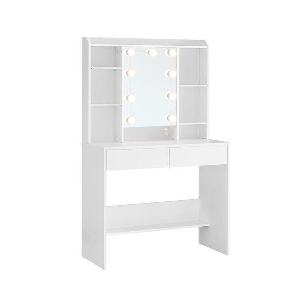 Dressing Table – Engineered Wood – Cloud White – LED Lights with Adjustable Brightness and 2 Drawers