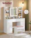 Dressing Table – MDF – Cloud White – LED Mirror with Power Outlets and 9 Drawers