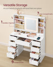 Dressing Table – MDF – Cloud White – LED Mirror with Power Outlets and 9 Drawers