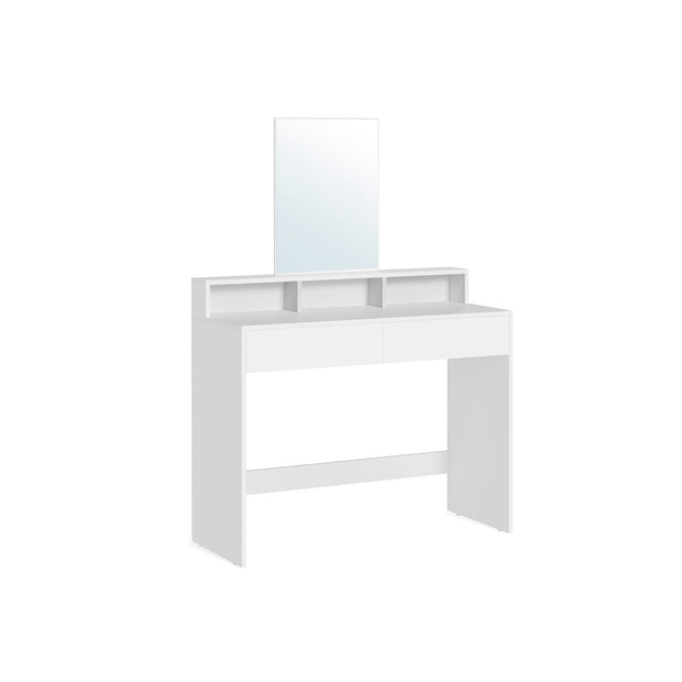 Dressing Table – Wood – Modern Finish – Large Rectangular Mirror with 2 Drawers and 3 Open Compartments