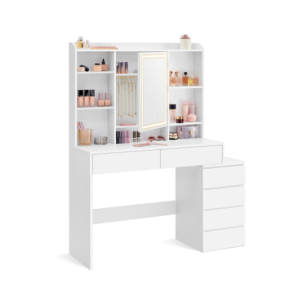 Dressing Table – Engineered Wood – Cloud White – LED Lights with Adjustable Brightness and Drawers