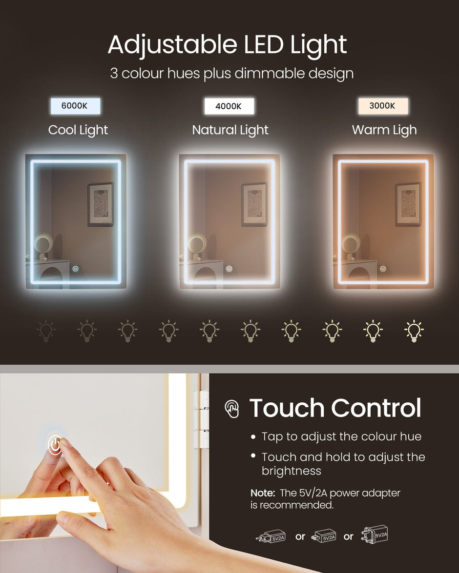Dressing Table – Engineered Wood – Cloud White – LED Lights with Adjustable Brightness and Drawers